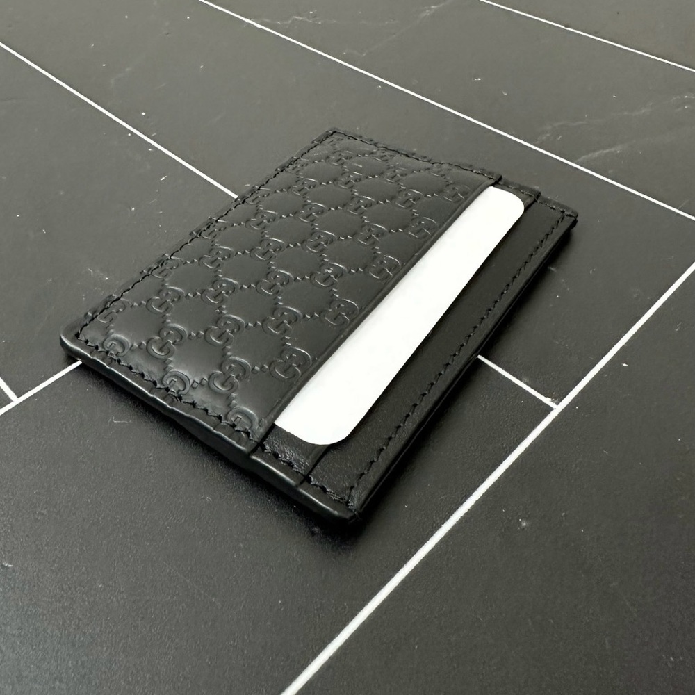 BRAND NEW Gucci GG Micro Guccissma Black leather cardholder - Picture 2 of 3